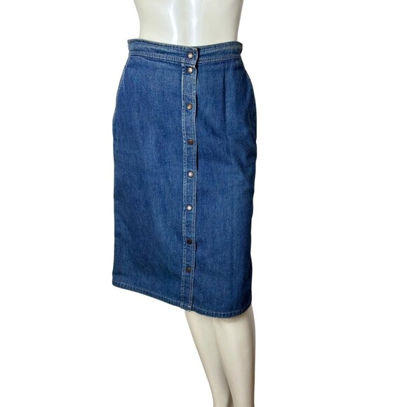 1980s vintage denim skirt with snap front by Calvin Klein Size S - Picture 1 of 8